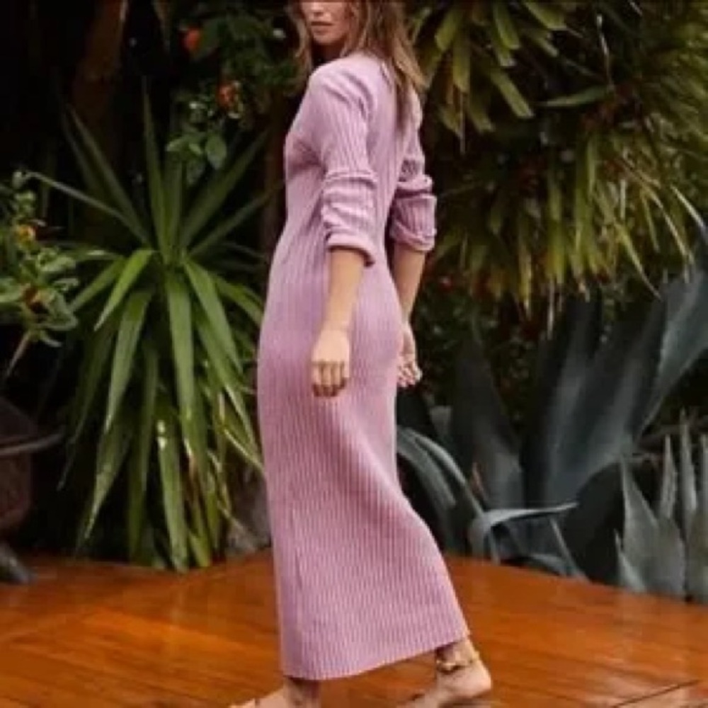 Free People Beach Walk About Ribbed Knit Maxi Dress Pink Mountain Flower Sz L